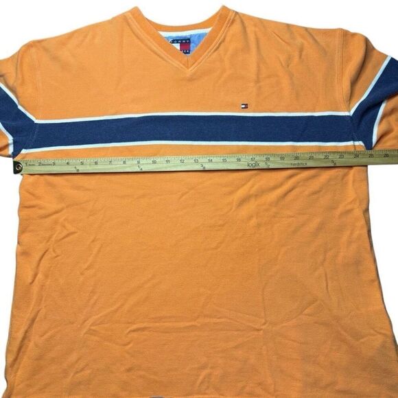 Vintage Tommy Hilfiger V Neck Orange Short Sleeve Knit T Shirt Mens XL 2004 Y2K - Picture 10 of 10